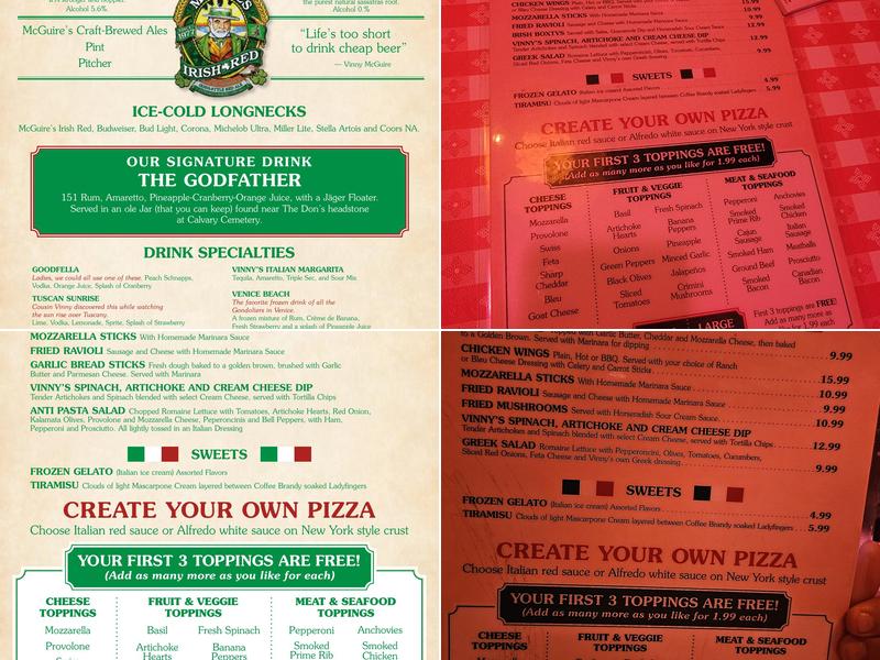 Vinny McGuire's Menu