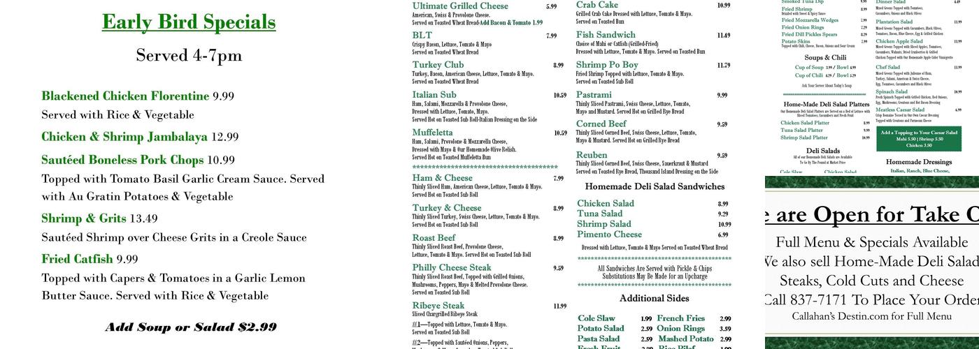 Callahan's Restaurant & Deli Menu