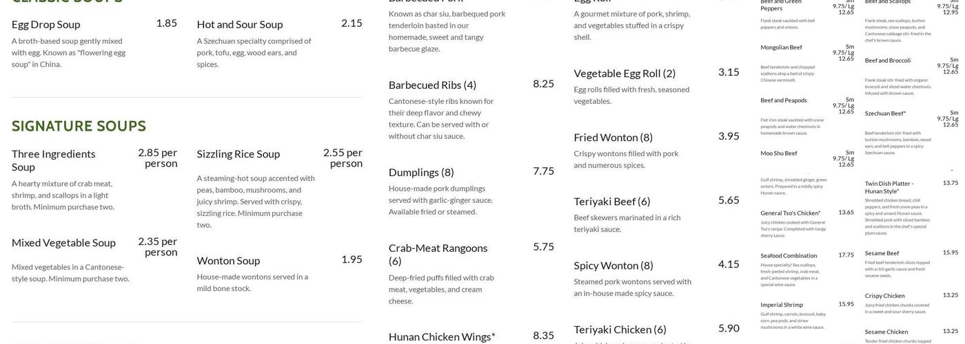 Dragon Palace Menu