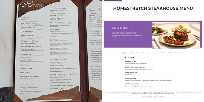Homestretch Steak House Menu