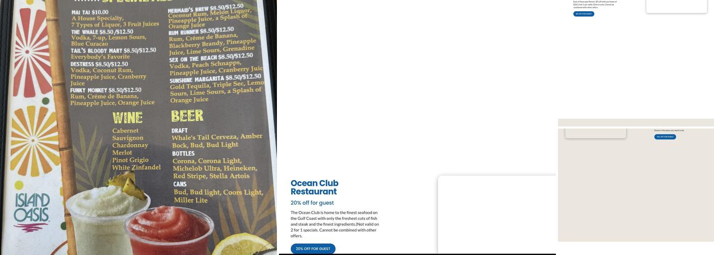 The Whale's Tail Beach Bar & Grill Menu