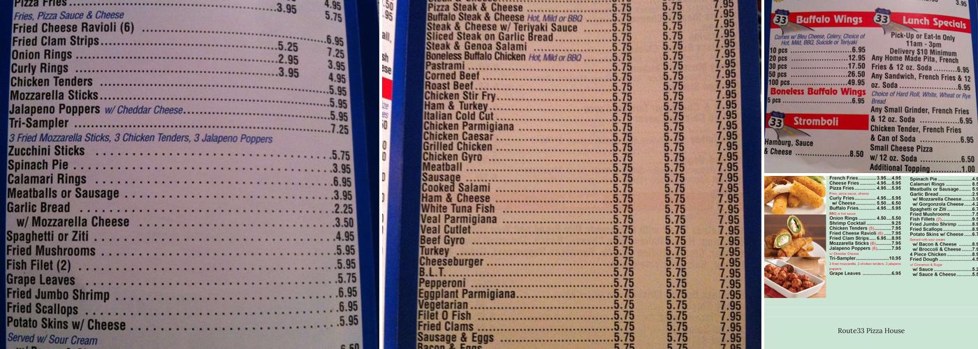 Route 33 Pizza House Menu