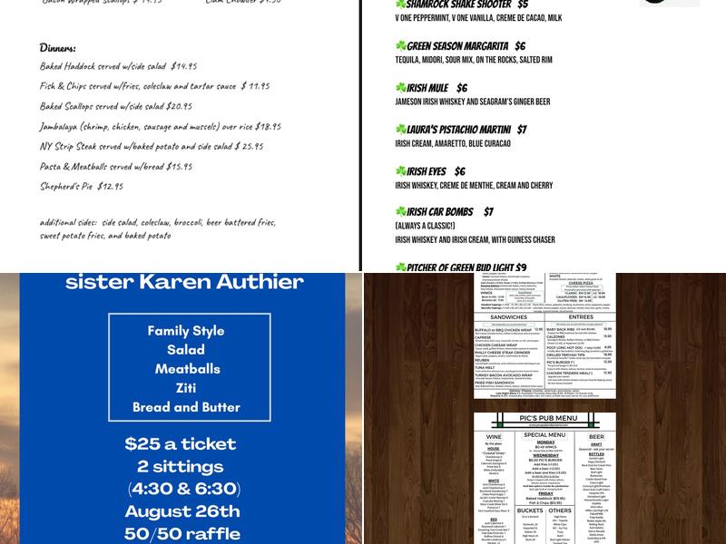 Pics Pub and Pizzeria Menu