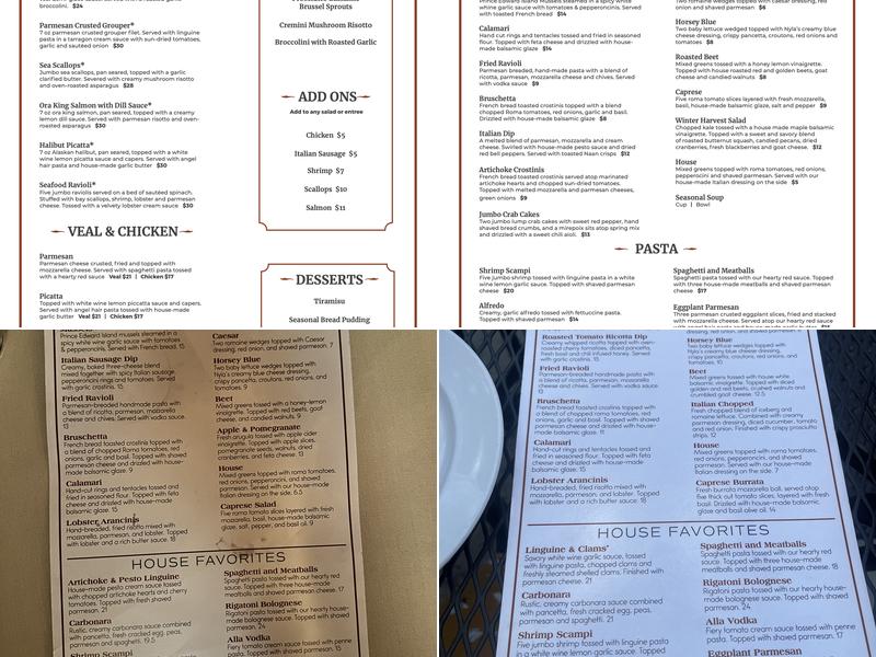 The Italian House on Park Menu