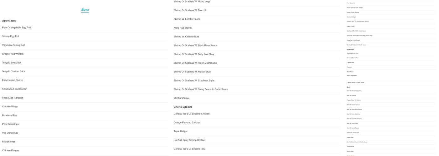 Tong Sing Menu