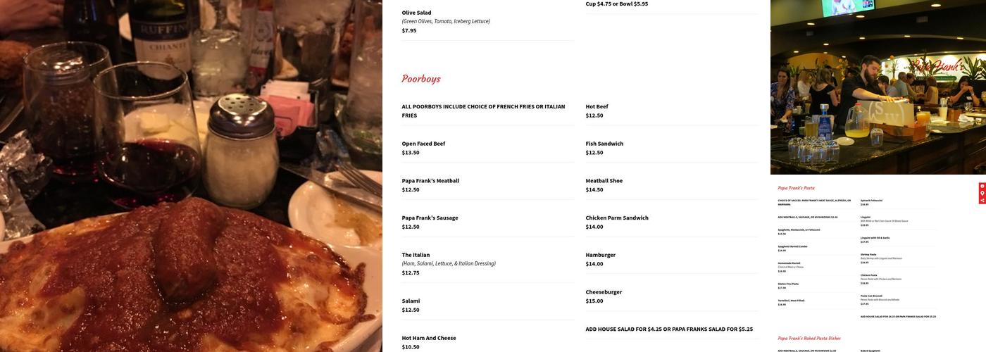 Papa Frank's Menu