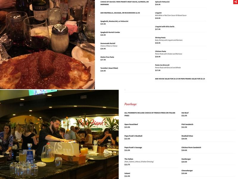 Papa Frank's Menu
