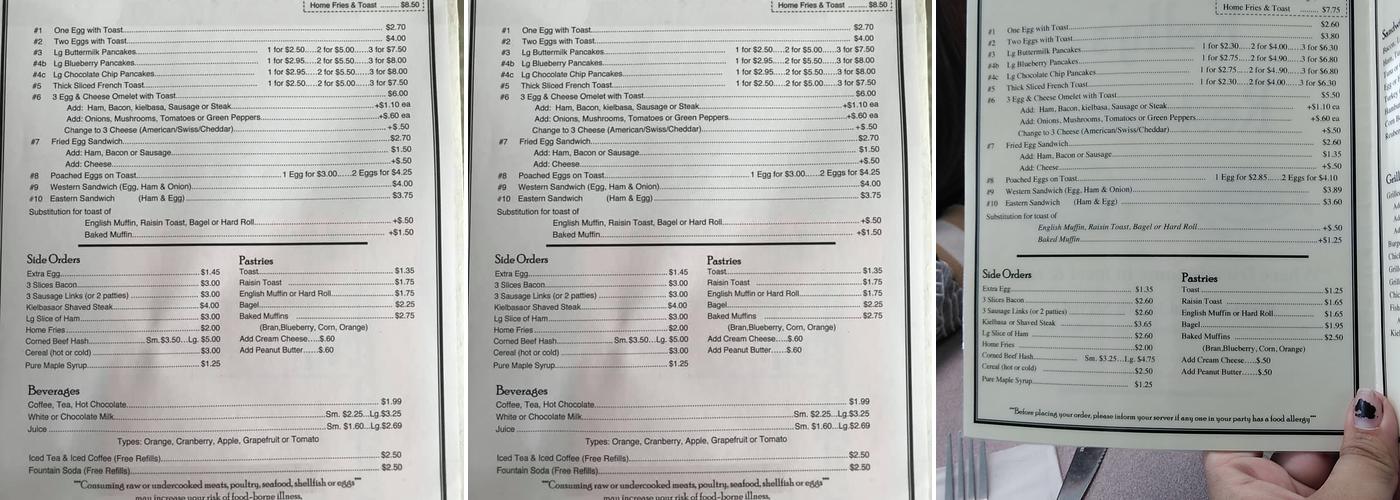 Kelly's Restaurant Menu