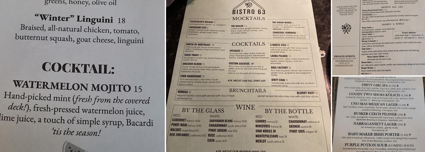 Bistro 63 Menu
