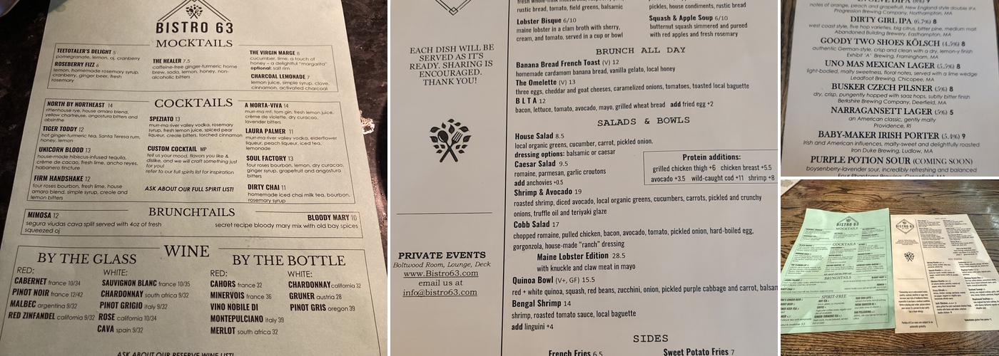 Bistro 63 Menu