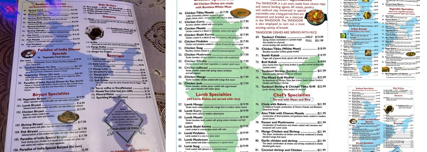 Paradise of India Menu