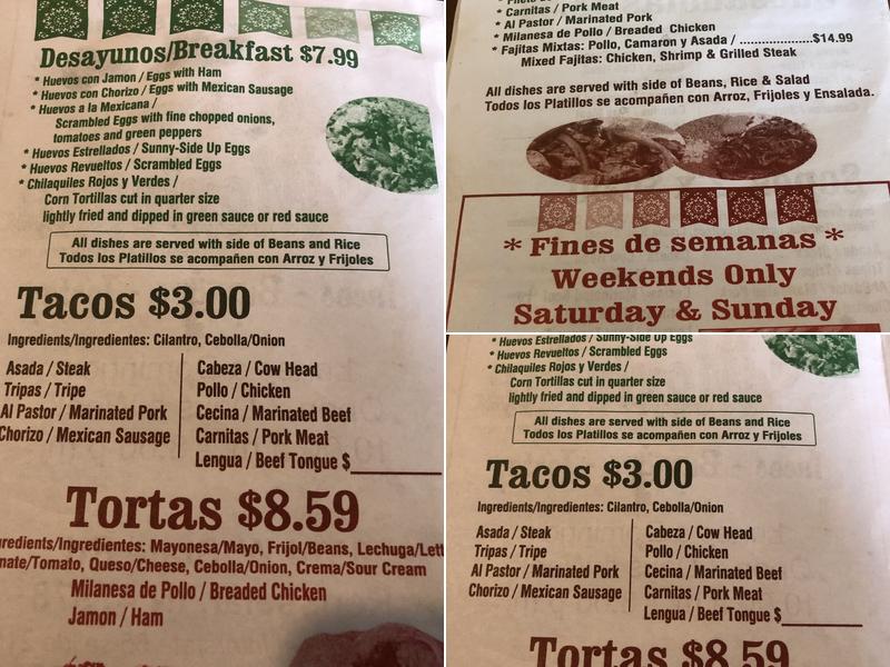 La Fiesta Menu