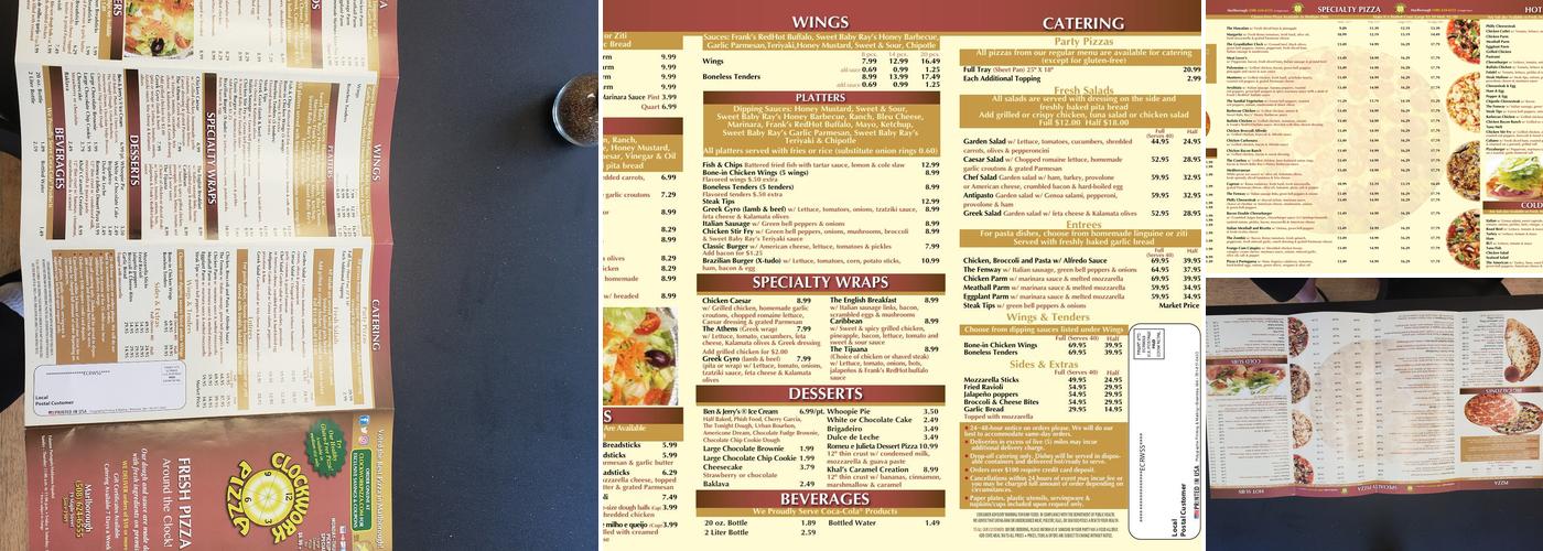 Clockwork Pizza Marlboro Menu