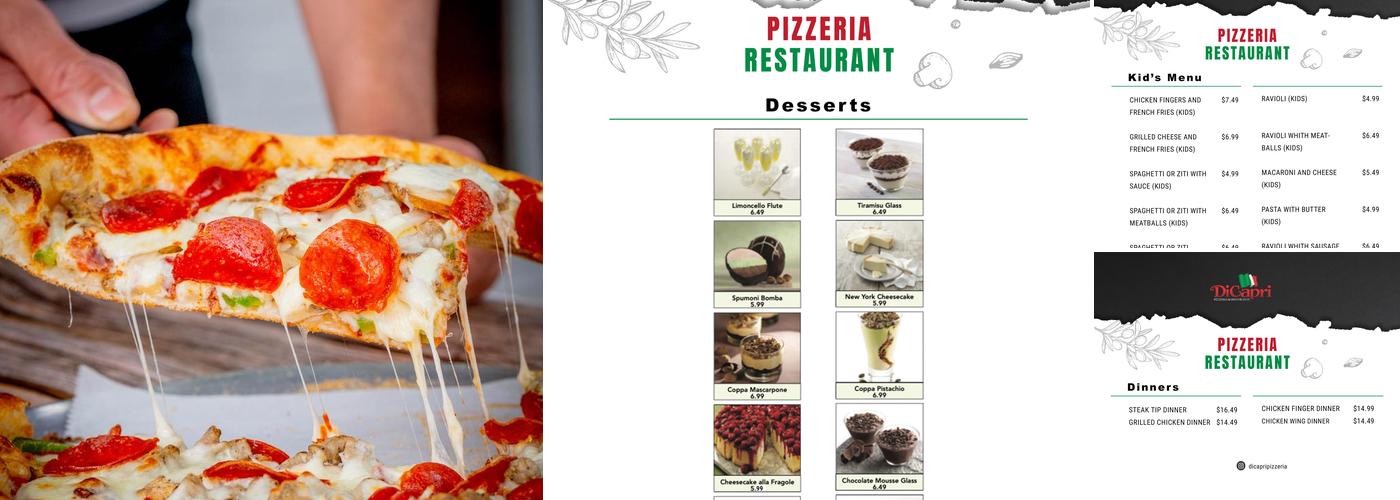 Dicapri Pizzeria Menu