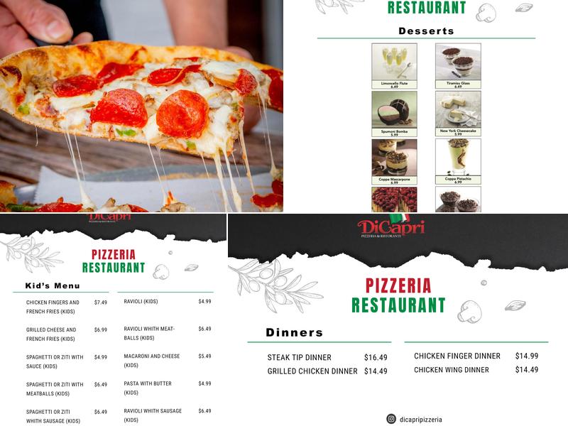 Dicapri Pizzeria Menu