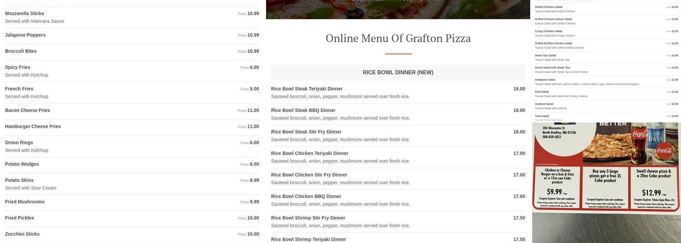 Grafton Pizza Menu