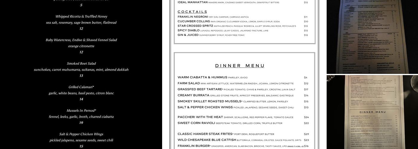 Franklin Cafe Menu