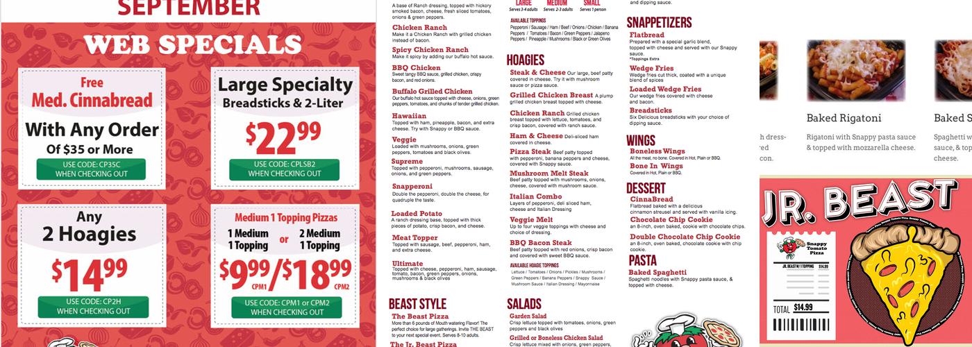 Snappy Tomato Pizza Menu