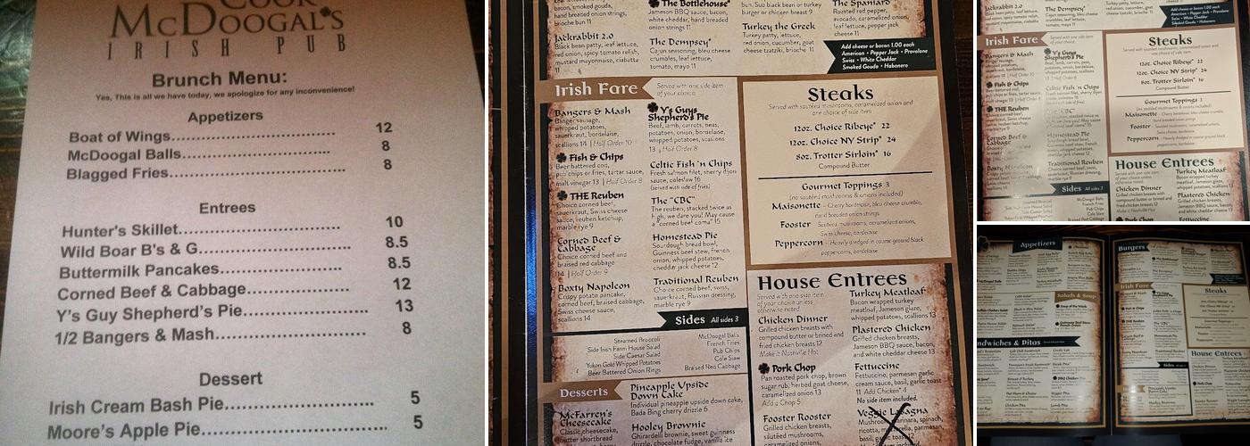 Cook McDoogal's Irish Pub Menu