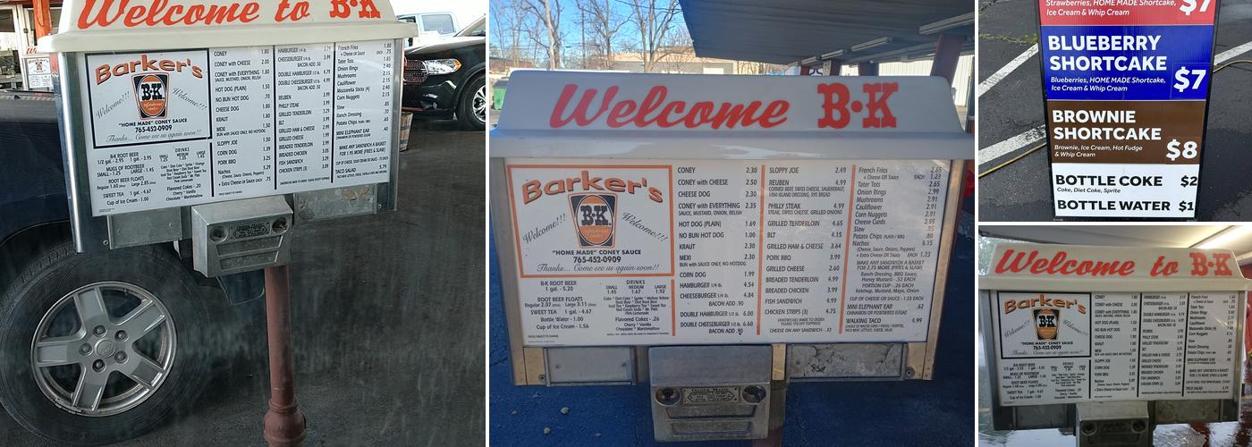 Barker's B & K Menu