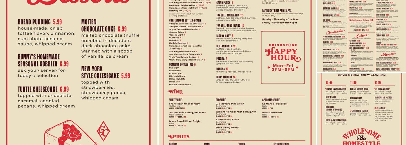 Grindstone Charley's Menu