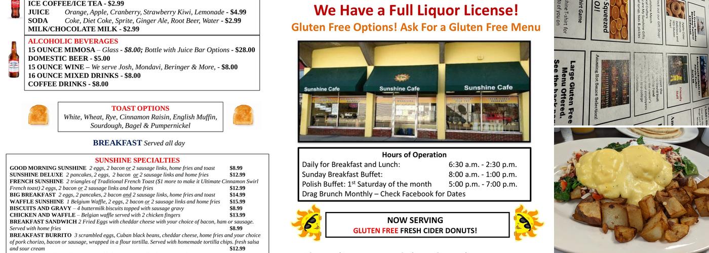 Sunshine Cafe Menu