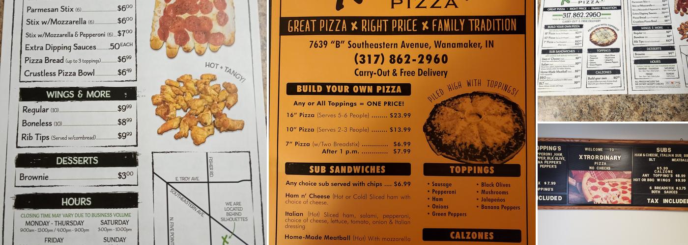 Xtrordinary Pizza Menu