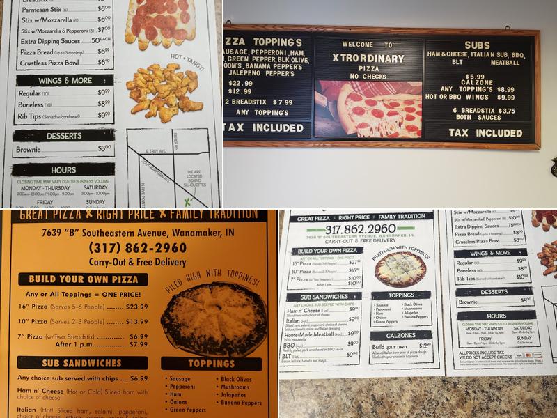 Xtrordinary Pizza Menu