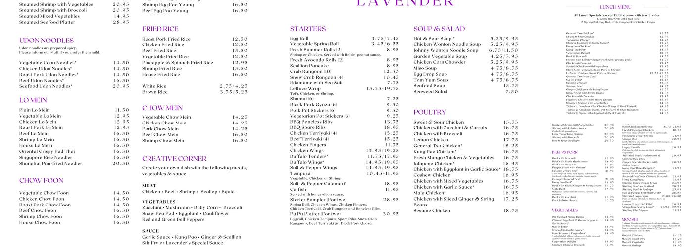 Lavender Menu