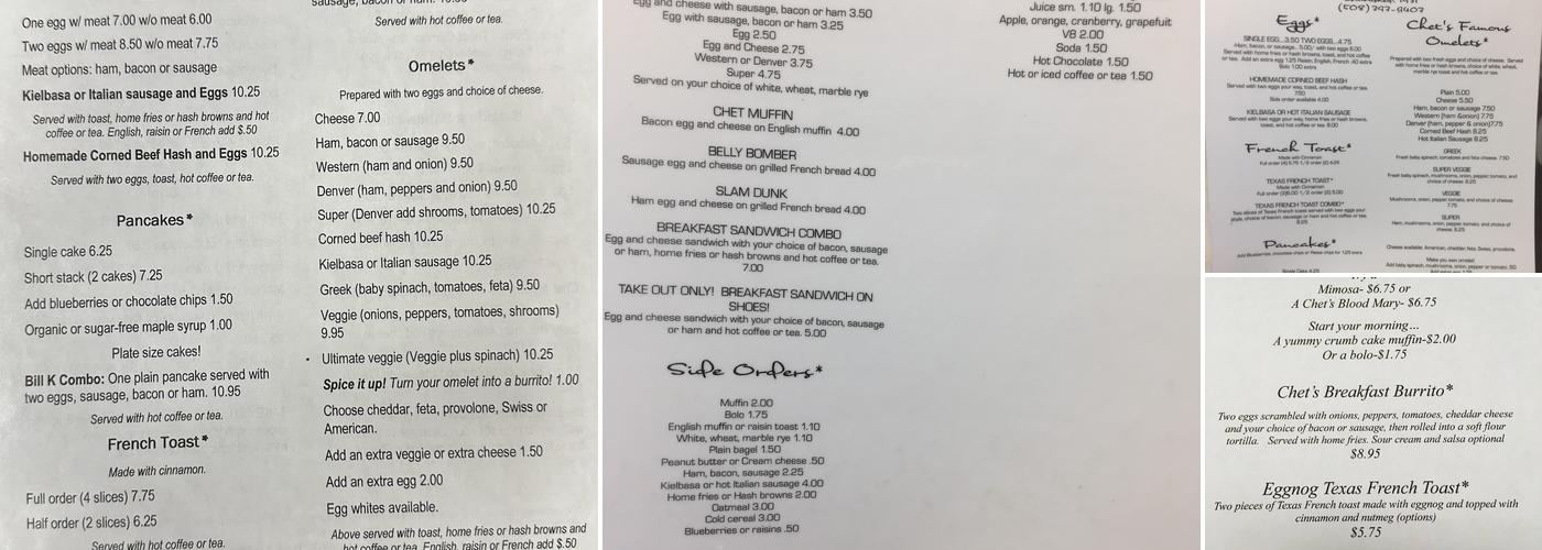 Chet's Diner Menu