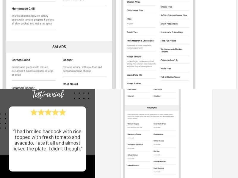 Harry's Restaurant Menu