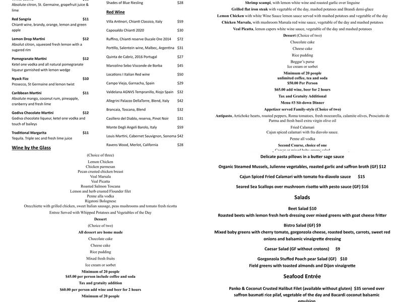 Broadway Bistro Menu