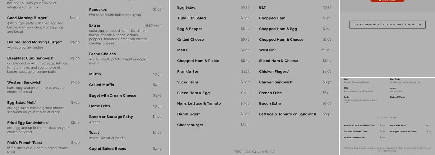 Casey's Diner Menu