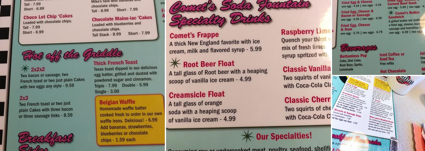 Comets Diner Menu