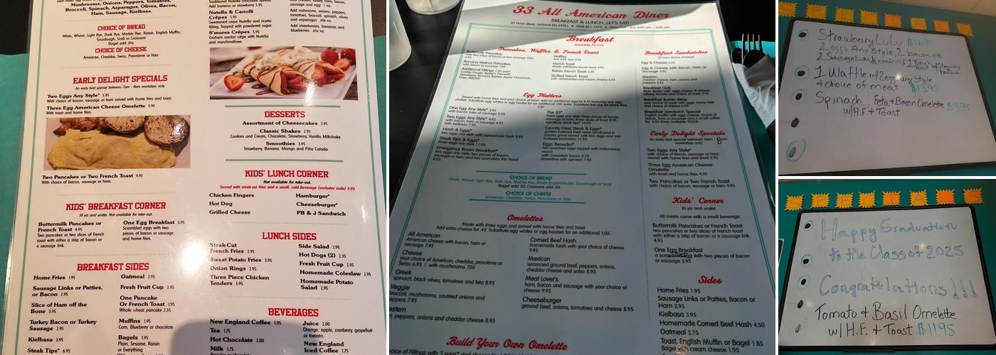 33 All American Diner Menu