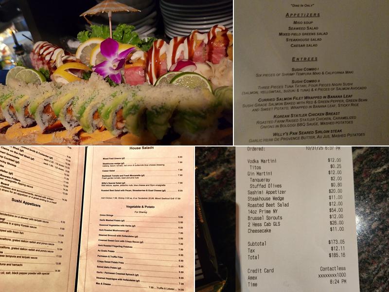 Willy's Steakhouse Grill & Sushi Bar Menu