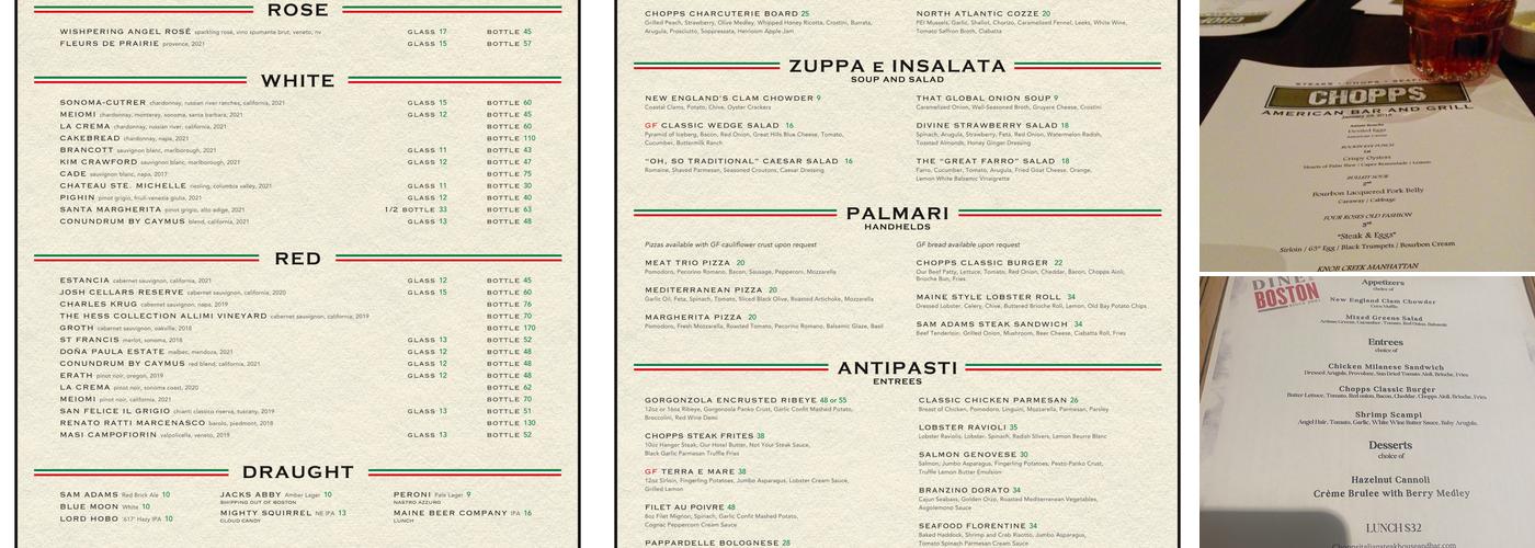 Chopps Italian Steakhouse and Bar Menu
