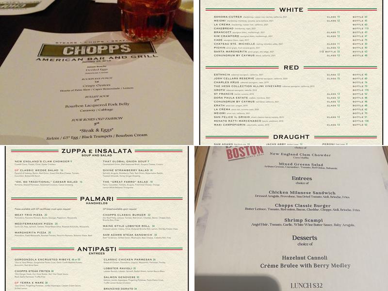 Chopps Italian Steakhouse and Bar Menu