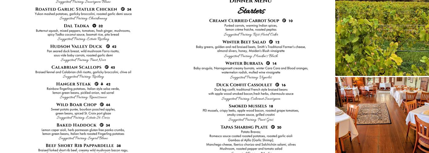 J's Restaurant At the Winery Menu