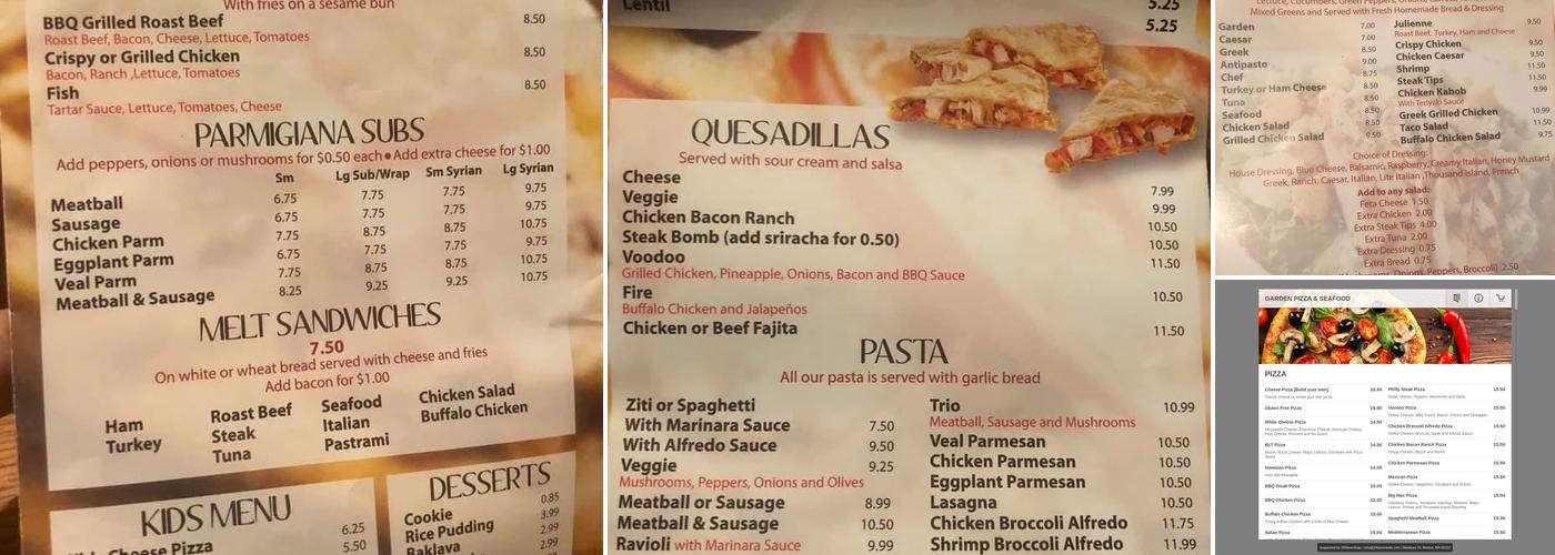 Garden Pizza & Seafood Menu