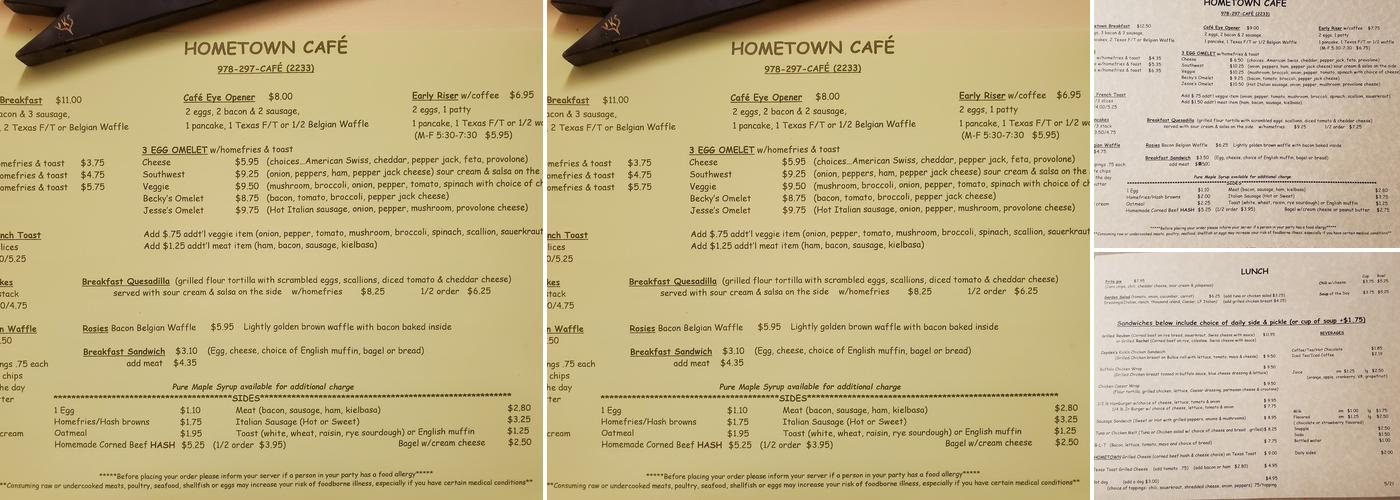Hometown Cafe Menu