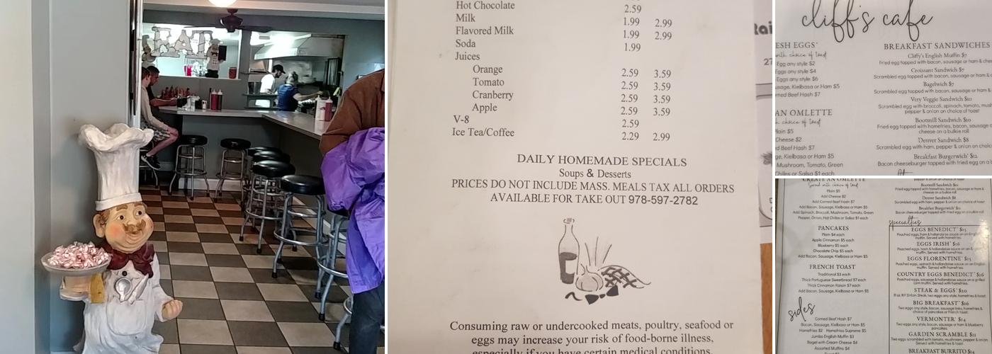 Cliff's Cafe Menu