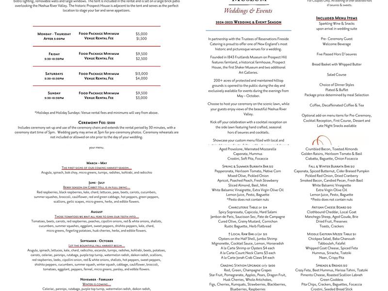 Fruitlands Museum Café Menu