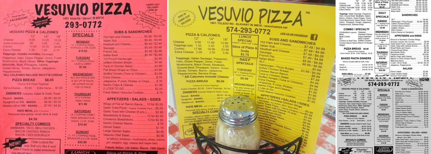 Vesuvio Pizza Menu