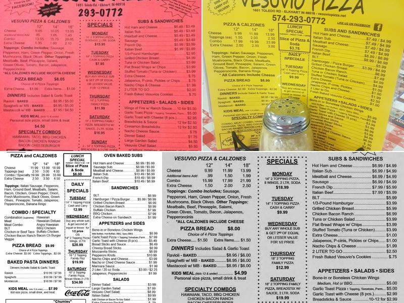 Vesuvio Pizza Menu
