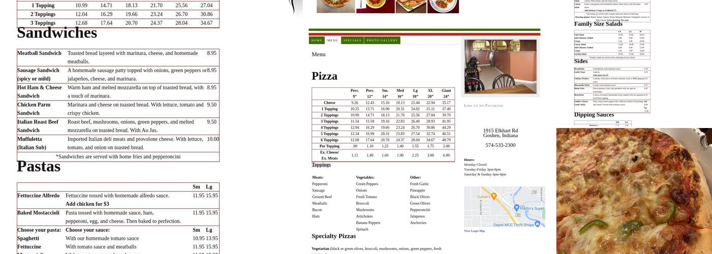 Paesello's Pizzeria Menu