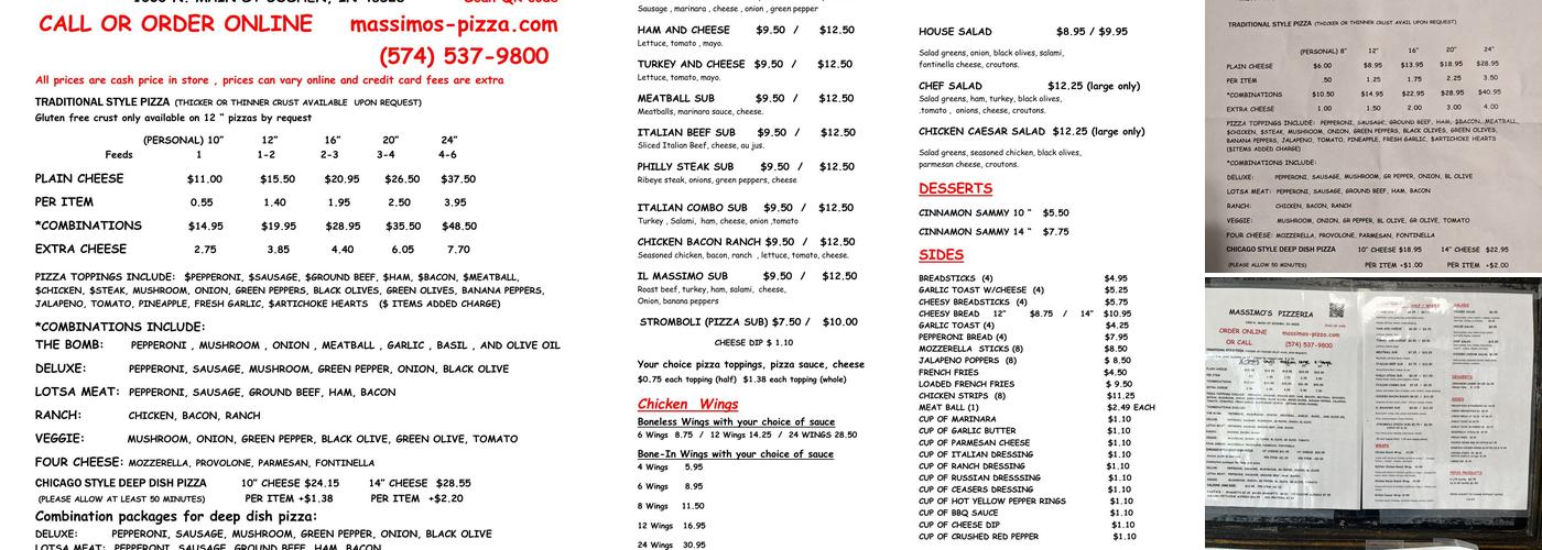 Massimo's Pizzeria Menu