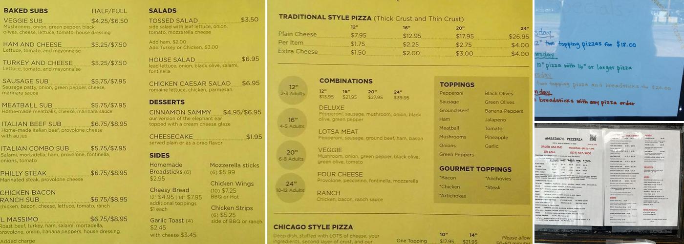 Massimo's Pizzeria Menu