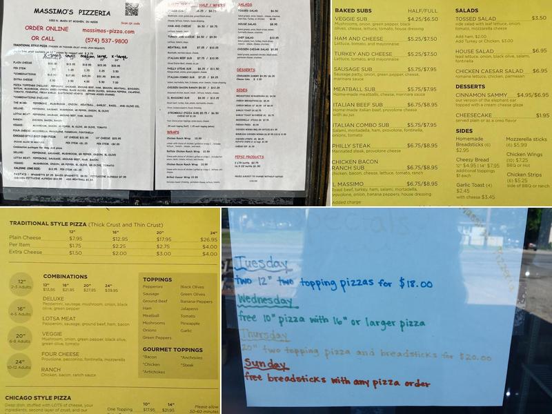 Massimo's Pizzeria Menu