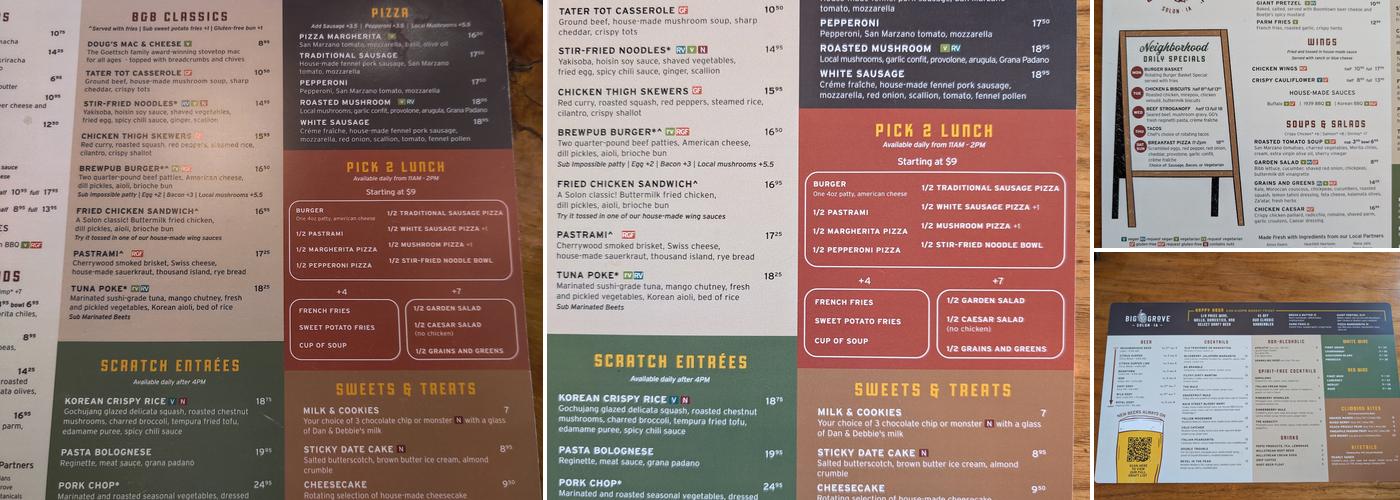 Big Grove Brewpub-Solon Menu